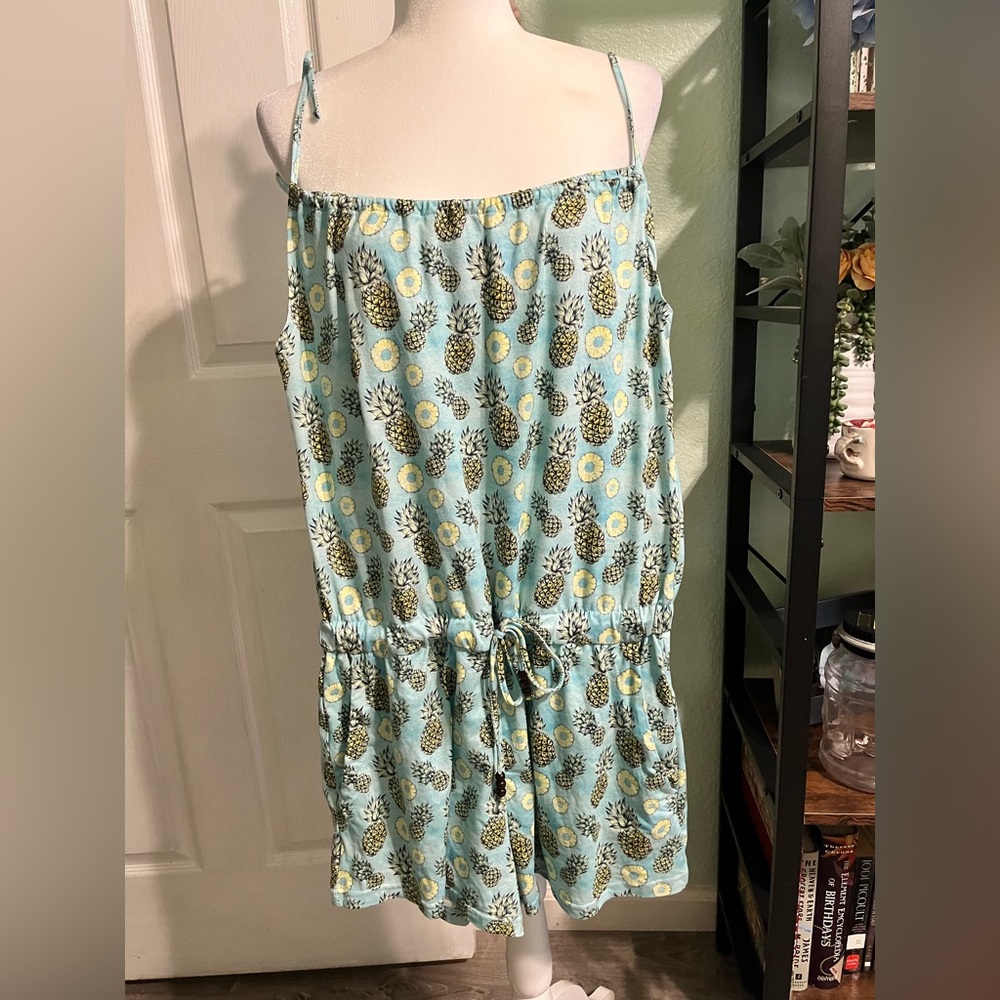 Pineapple Print Blue Shorts Romper, Lai Wahine, Made in Hawaii